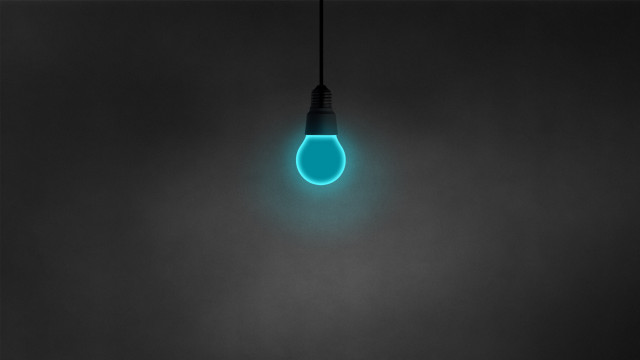 Glowing blue light bulb minimalist free wallpaper for desktop - medium preview image