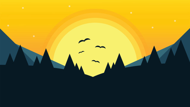 Sunset birds forest mountains yellow free wallpaper for desktop - medium preview image