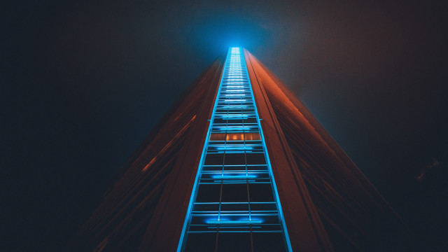 Futuristic tower cyberpunk neon sky free wallpaper for desktop - medium preview image