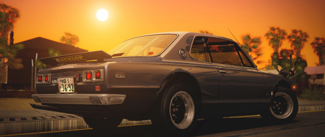 Sunset palm trees car road free wallpaper for desktop - medium preview image