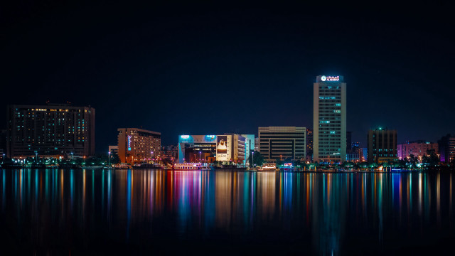 City skyline reflection night bridge #2 free wallpaper for desktop - medium preview image