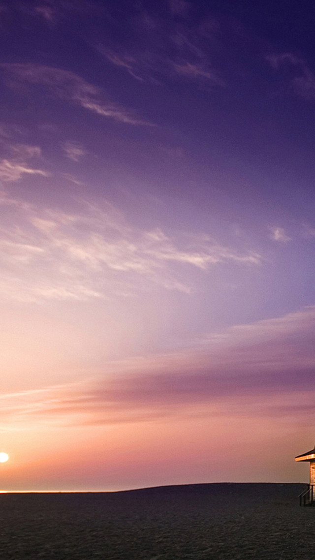 Beach hut sunset purple sky free wallpaper for mobile - medium preview image