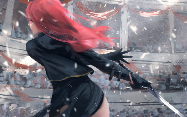 Woman sword stadium snow redhair free wallpaper for desktop - medium preview image