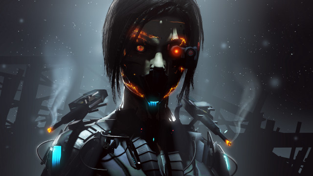 Futuristic woman glowing eyes sci free wallpaper for desktop - medium preview image