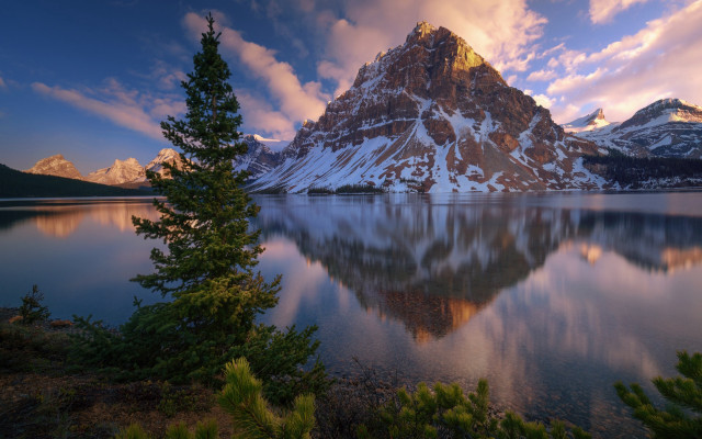 Mountain lake forest sunset sky free wallpaper for desktop - medium preview image