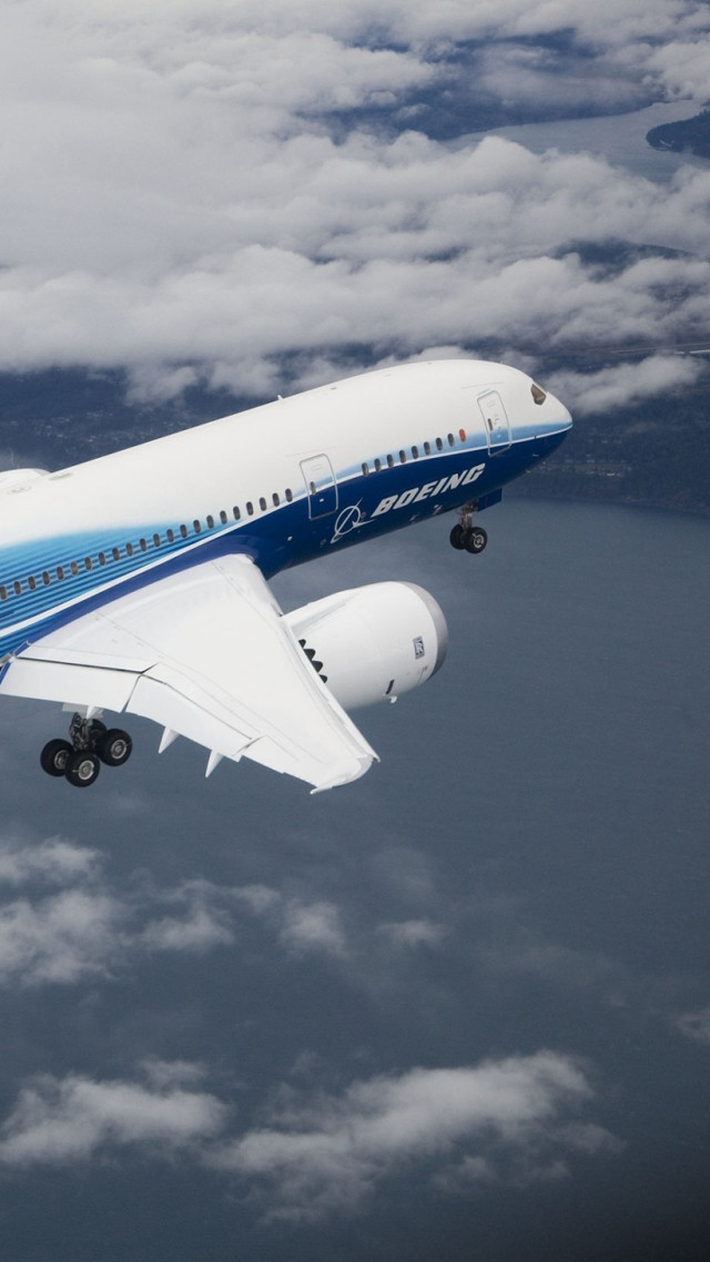 Jetliner cloudy sky blue white free wallpaper for mobile - medium preview image
