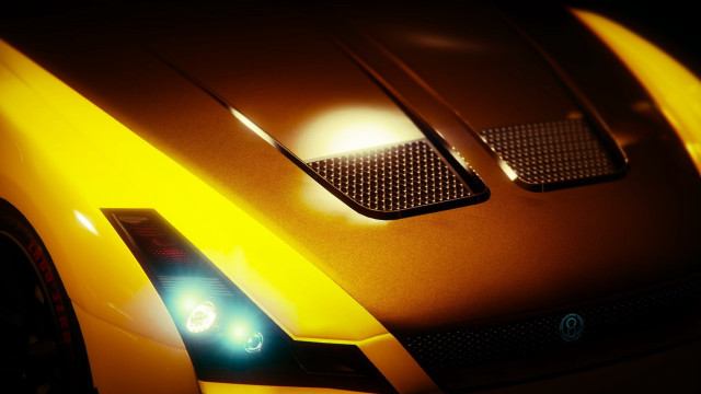 Yellow sports car lights hood free wallpaper for desktop - medium preview image