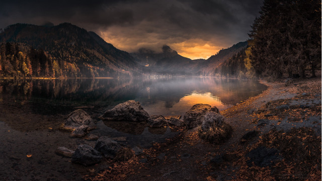 Lake mountains cloudy sky lighthouse free wallpaper for desktop - medium preview image