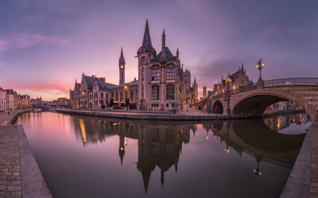 Bridge river building clocktower dusk free wallpaper for desktop - medium preview image
