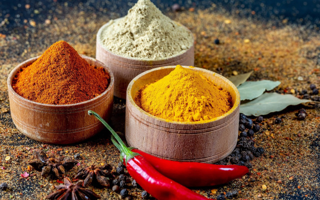 Three bowls spices chili pepper free wallpaper for desktop - medium preview image