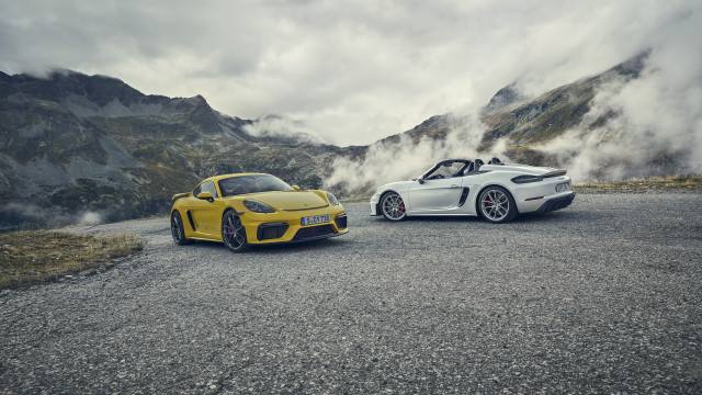 Yellow sports cars mountains smoke free wallpaper for desktop - medium preview image