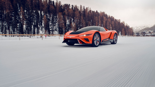 Snowy road car forest sky free wallpaper for desktop - medium preview image