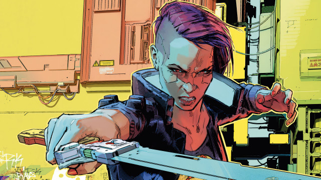 Woman knife cellphone pointing cyberpunk free wallpaper for desktop - medium preview image