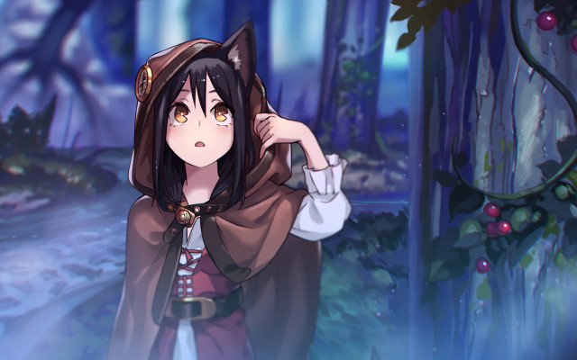 Woman forest brown hoodie anime free wallpaper for desktop - medium preview image