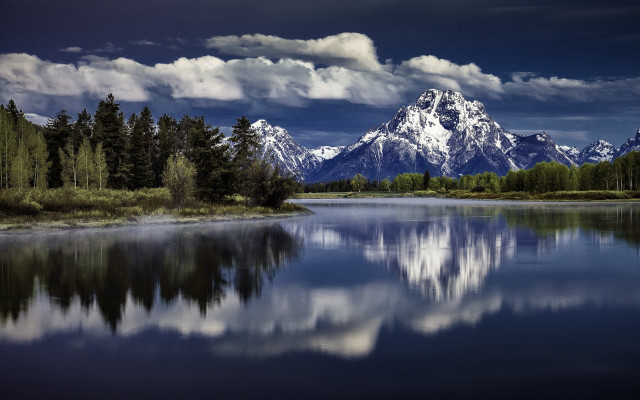 Mountain lake reflection trees clouds #2 free wallpaper for desktop - medium preview image