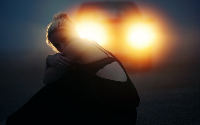 Woman backlit sunset car blonde free wallpaper for desktop - medium preview image