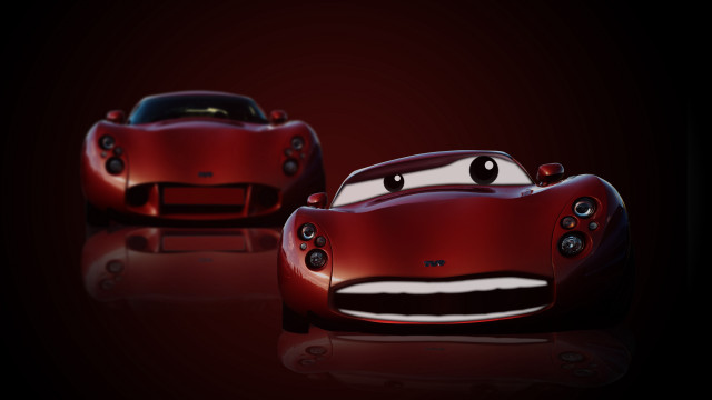 Red car face side photorealism free wallpaper for desktop - medium preview image