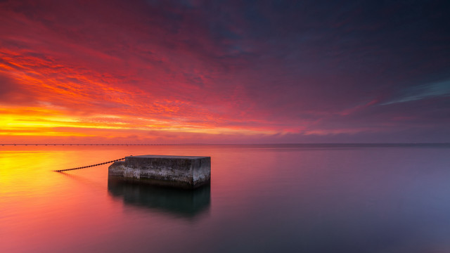 Sunset water mountain shore clouds free wallpaper for desktop - medium preview image