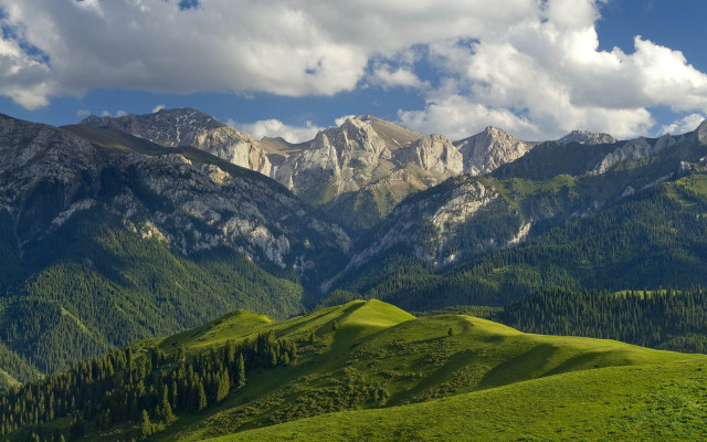 Mountain range green valley clouds free wallpaper for desktop - medium preview image