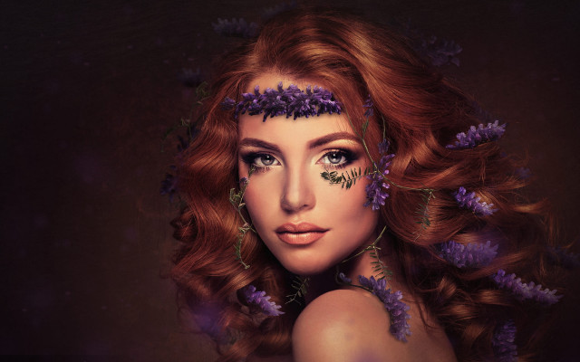 Woman flower wreath fantasy digital free wallpaper for desktop - medium preview image