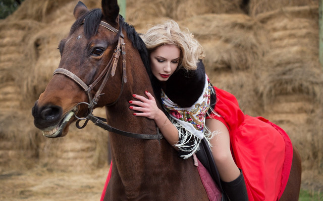 Red dress hugging horse neo free wallpaper for desktop - medium preview image