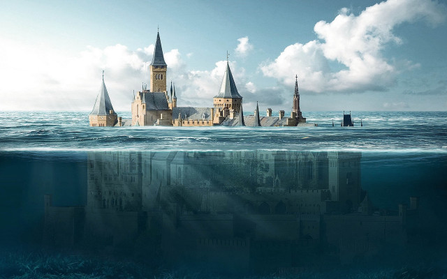 Castle ocean mattepainting architecture beach free wallpaper for desktop - medium preview image
