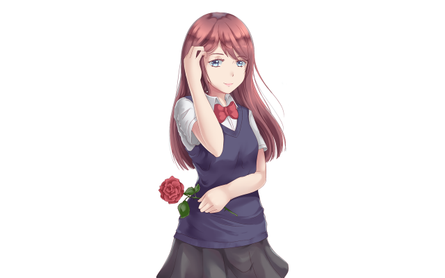 Red haired girl rose bow free wallpaper for desktop - medium preview image