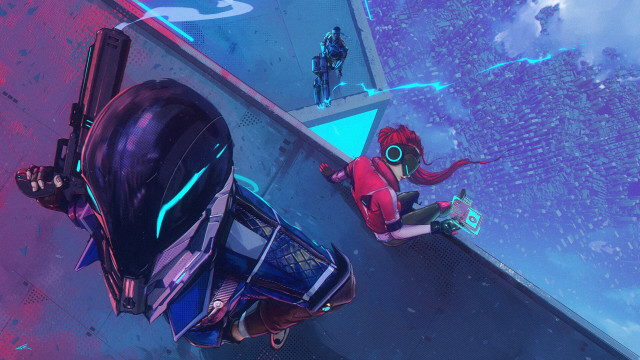 Futuristic skateboarder planet city night free wallpaper for desktop - medium preview image