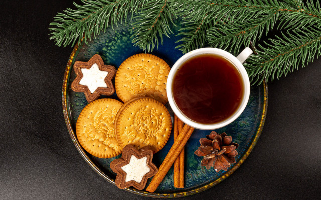 Cookies tea fir pinecones night free wallpaper for desktop - medium preview image