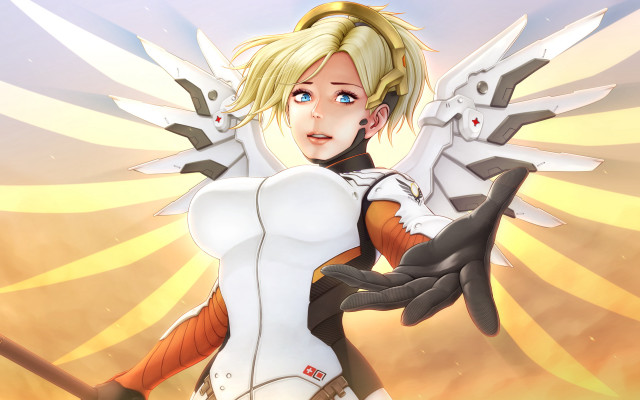 Mercy angelic wings sword armor free wallpaper for desktop - medium preview image