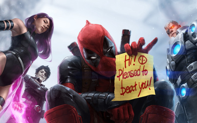 Deadpool character sign multiple purple free wallpaper for desktop - medium preview image