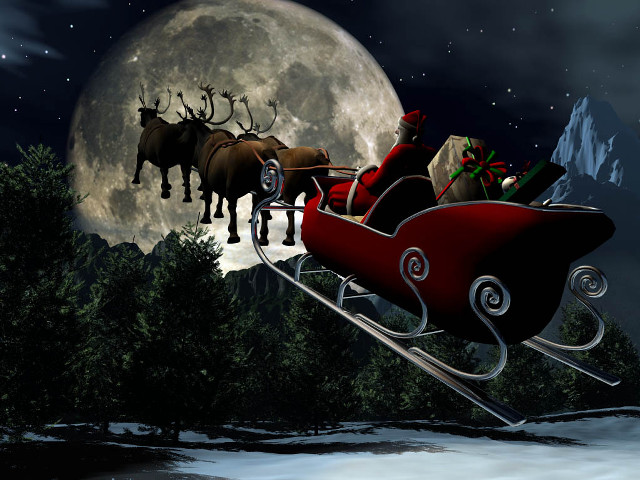 Sleigh reindeers presents flying full free wallpaper for desktop - medium preview image
