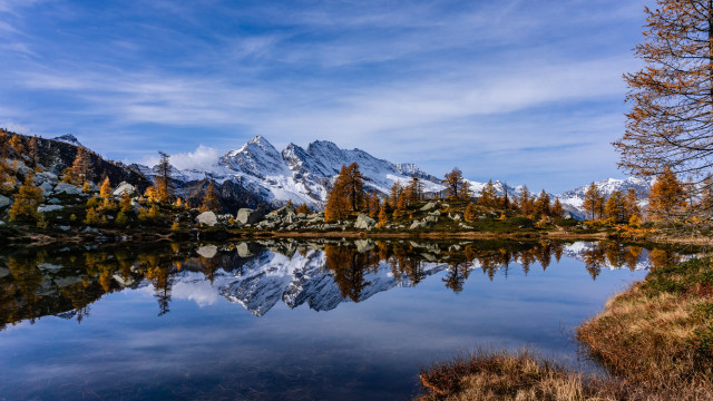 Mountain reflection lake autumn forest free wallpaper for desktop - medium preview image
