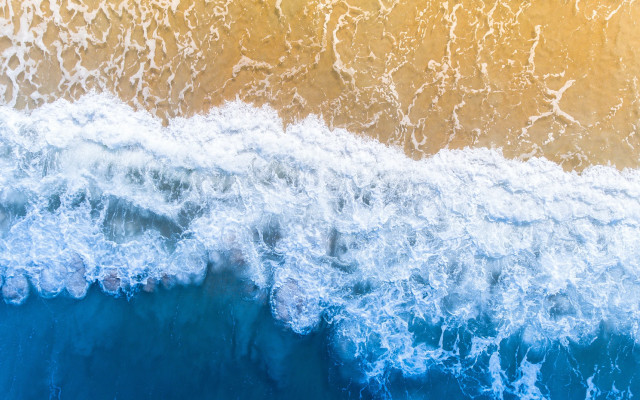 Ocean waves beach yellow blue free wallpaper for desktop - medium preview image