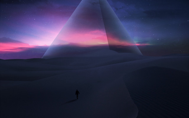 Desert starry sky triangle aurora free wallpaper for desktop - medium preview image