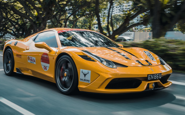 Yellow sports car street trees #2 free wallpaper for desktop - medium preview image