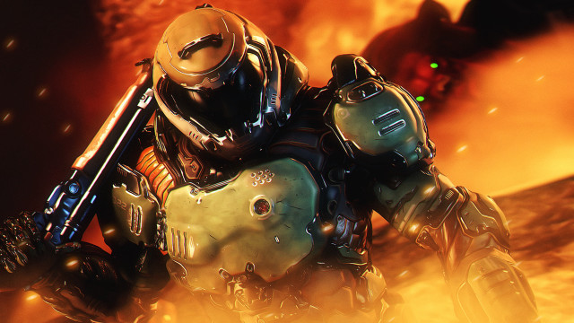 Futuristic soldier flaming armor battle free wallpaper for desktop - medium preview image