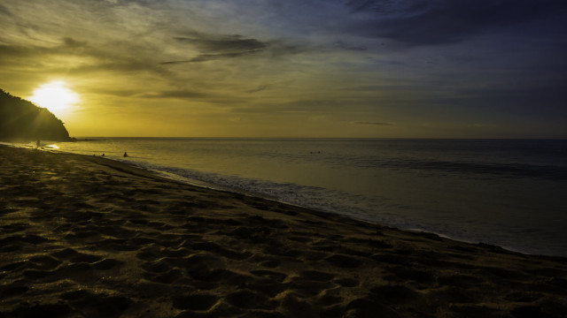 Beach sunset person walking horizon free wallpaper for desktop - medium preview image