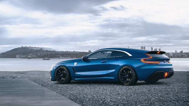 Blue sports car mountain water free wallpaper for desktop - medium preview image