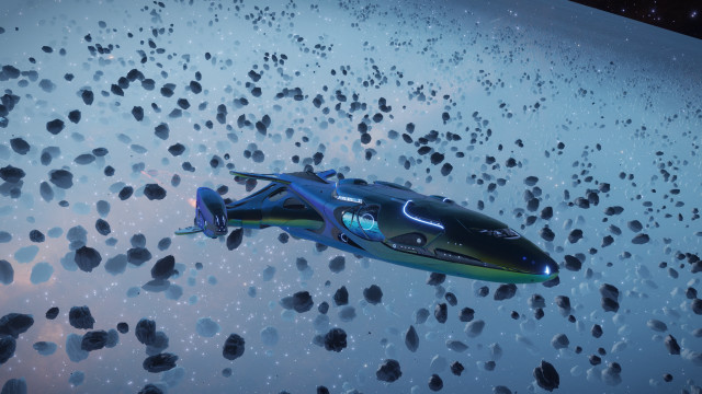 Futuristic vehicle floating rocks stars free wallpaper for desktop - medium preview image