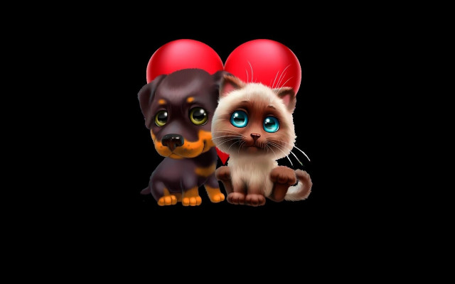 Cat dog heart balloon black free wallpaper for desktop - medium preview image