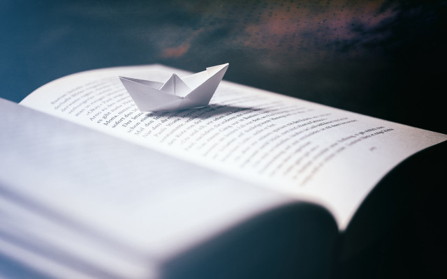Paper boat book table blue free wallpaper for desktop - medium preview image