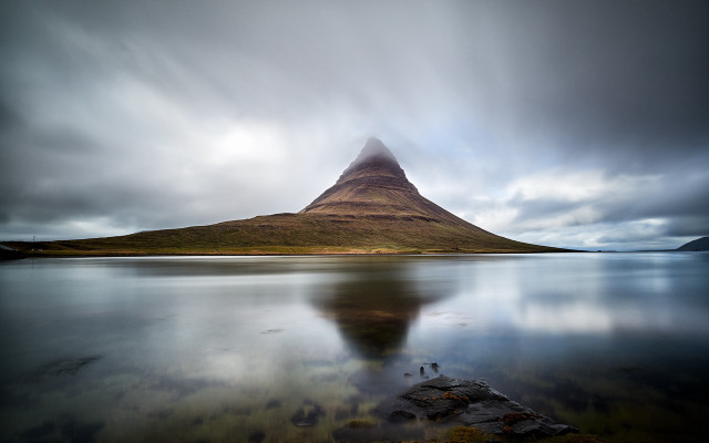 Mountain water island cloudy sky free wallpaper for desktop - medium preview image