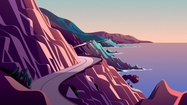 Mountain road ocean cliff process free wallpaper for desktop - medium preview image