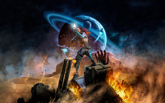 Woman desert rock gun giant free wallpaper for desktop - medium preview image