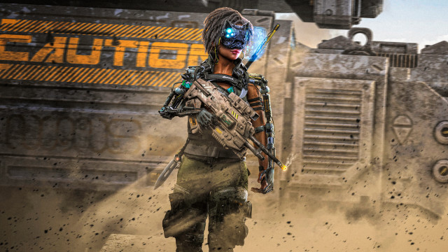 Futuristic suit desert woman machinegun free wallpaper for desktop - medium preview image