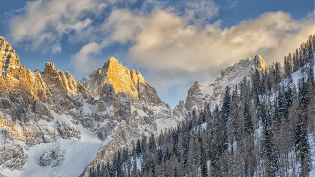 Mountain range snow trees cloudy free wallpaper for desktop - medium preview image