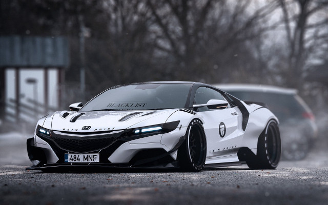 White sports car rainy street free wallpaper for desktop - medium preview image