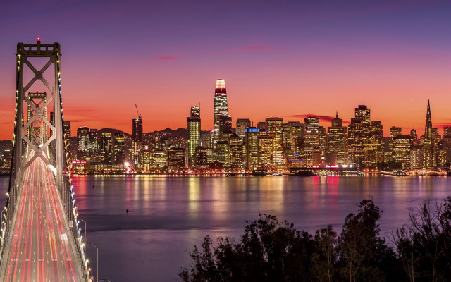 City skyline bridge river night #87 free wallpaper for desktop - medium preview image