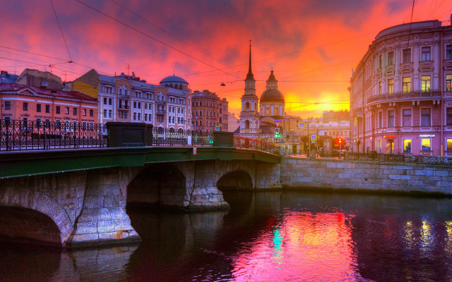 Bridge river city sunset pink #2 free wallpaper for desktop - medium preview image